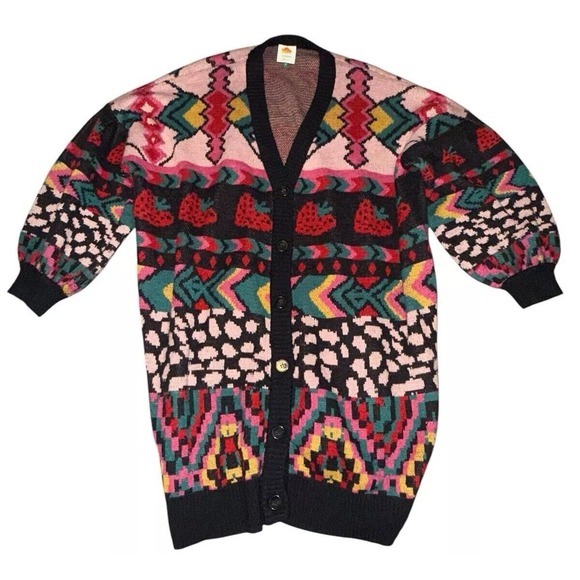 Sz XL Farm Rio Strawberry Crazy Mix Oversized Button‎ Cardigan Sweater Duster - Picture 1 of 11